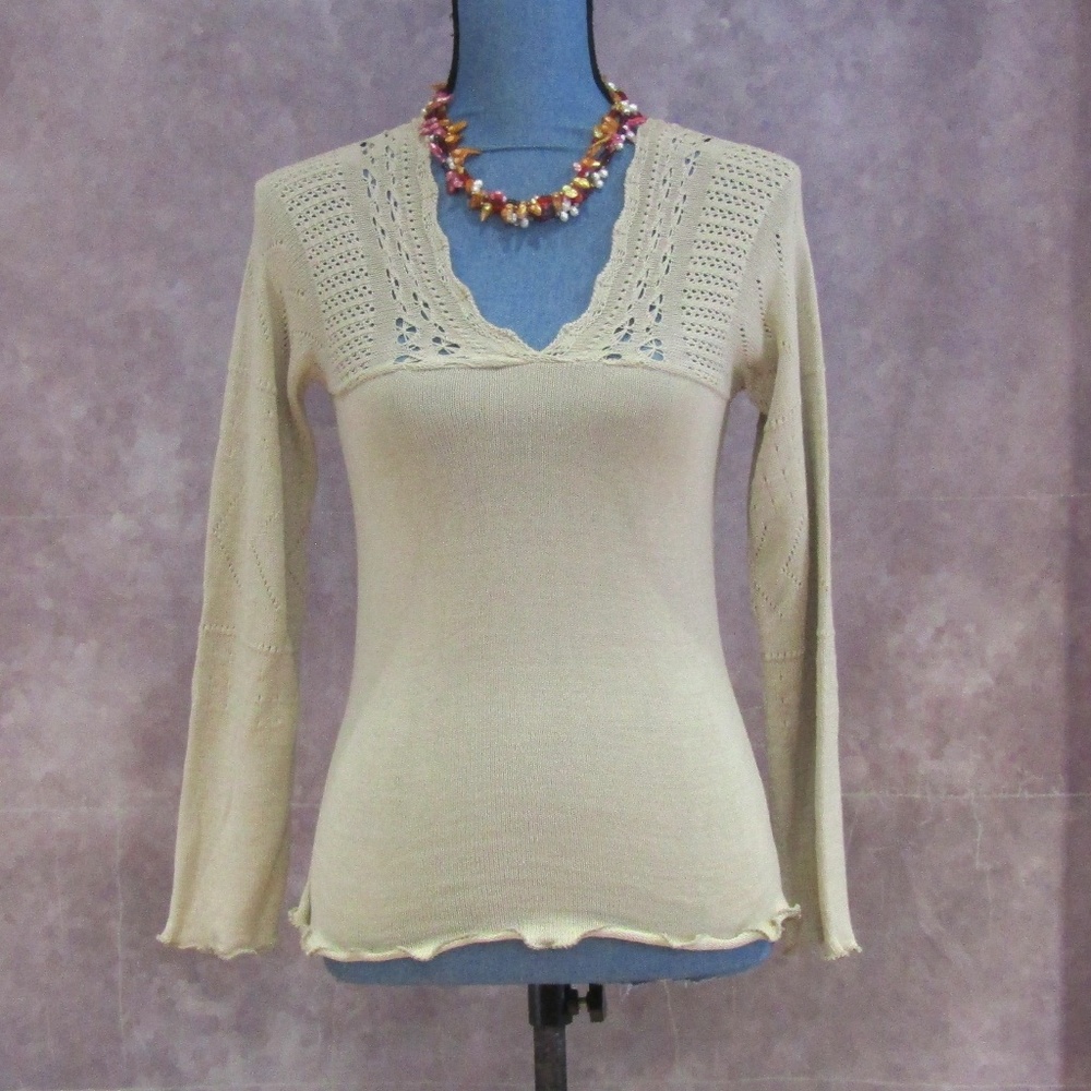 NEW Say What? Juniors Tan Lacy Sweater Size S